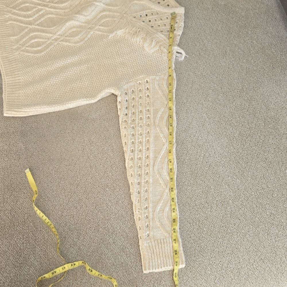 Boston Proper Oatmeal Cream Cable Knit Fringe Sweater - Size Large - Picture 9 of 14